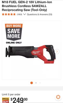 M18 FUEL GEN-2 18V Lithium-Ion Brushless Cordless SAWZALL & M18 FUEL 18V Lithium-Ion Brushless Cor