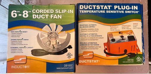 Suncourt HVAC Duct Booster Fan + Automatic Temperature Switch – 2-Piece Set