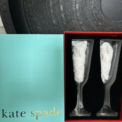 Kate Spade Mr And Mrs Set - Lenox Cake Cutting Dessert Set And Lenox Champagne Flute Set