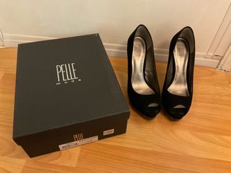 Pelle Moda Peep Toe Platform  Black Suede Stilettos 7.5
