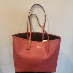 Coach Reversible City Tote Pink Brown Canvas PVC With Coach Signature Style