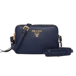 100% Authentic Prada Baltico Blue Vitello Phenix Leather Double Zip Crossbody Bag 
