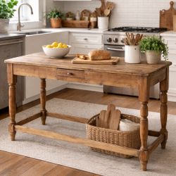 🪵 Large Vintage Rustic Farm / Work Table – Kitchen Island, Desk or Display