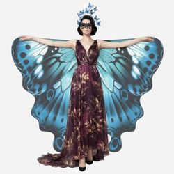 NEW Blue Butterfly Wings Cape Costume with Accessories