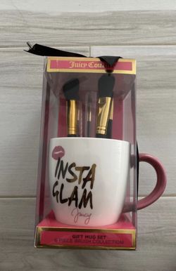 Juicy couture gift mug set makeup brushes coffee mug