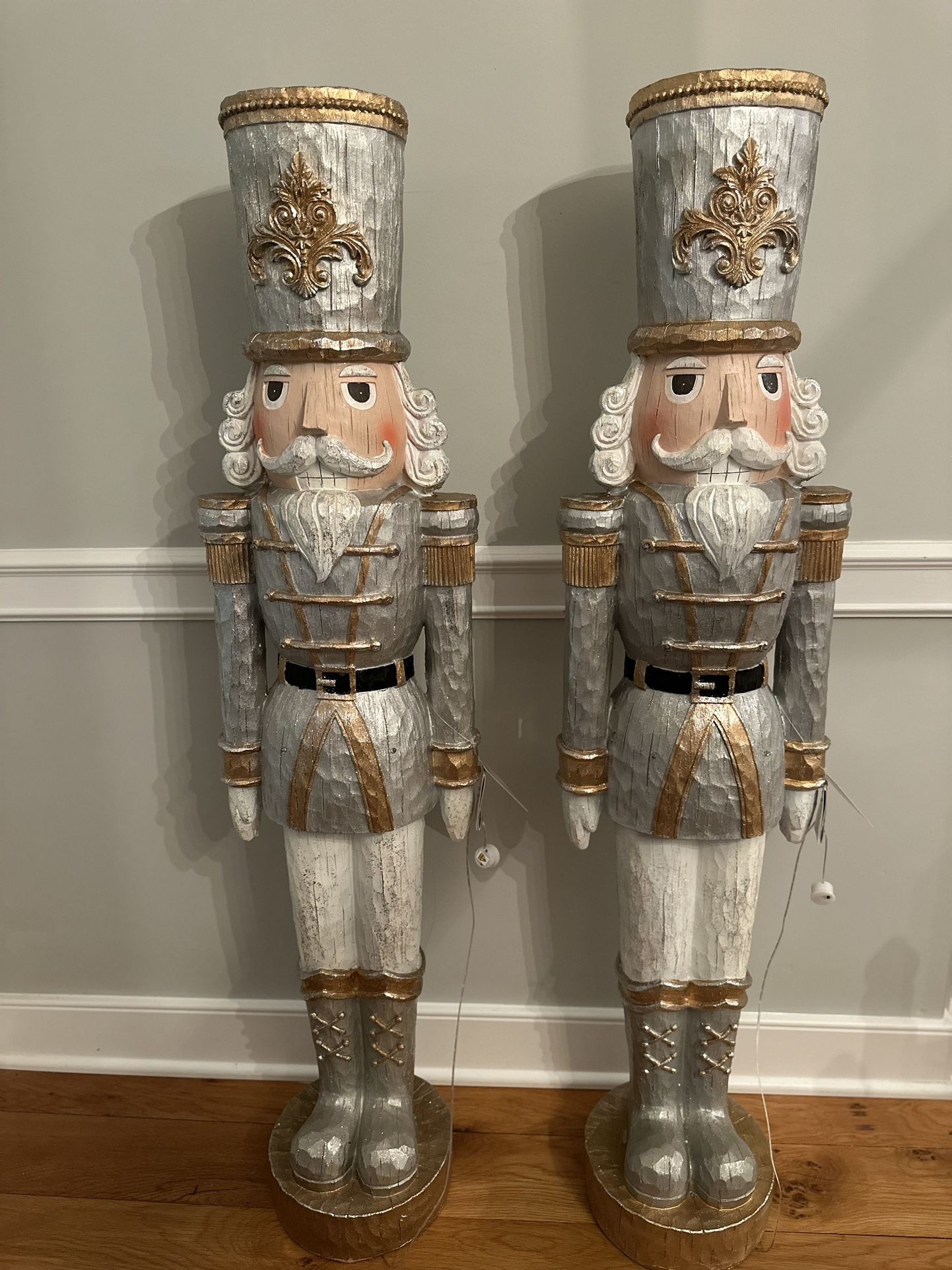 NWT Pair of Silver and Gold 48” Light Up Nutcrackers