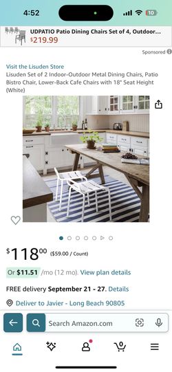Lisuden Set of 2 Indoor-Outdoor Metal Dining Chairs, Patio Bistro Chair, Lower-Back Cafe Chairs with 18" Seat Height (White)
