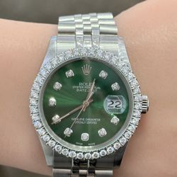 Rolex Pre Owned 36mm DateJust Green Diamond Dial Model 16014 Quickset 