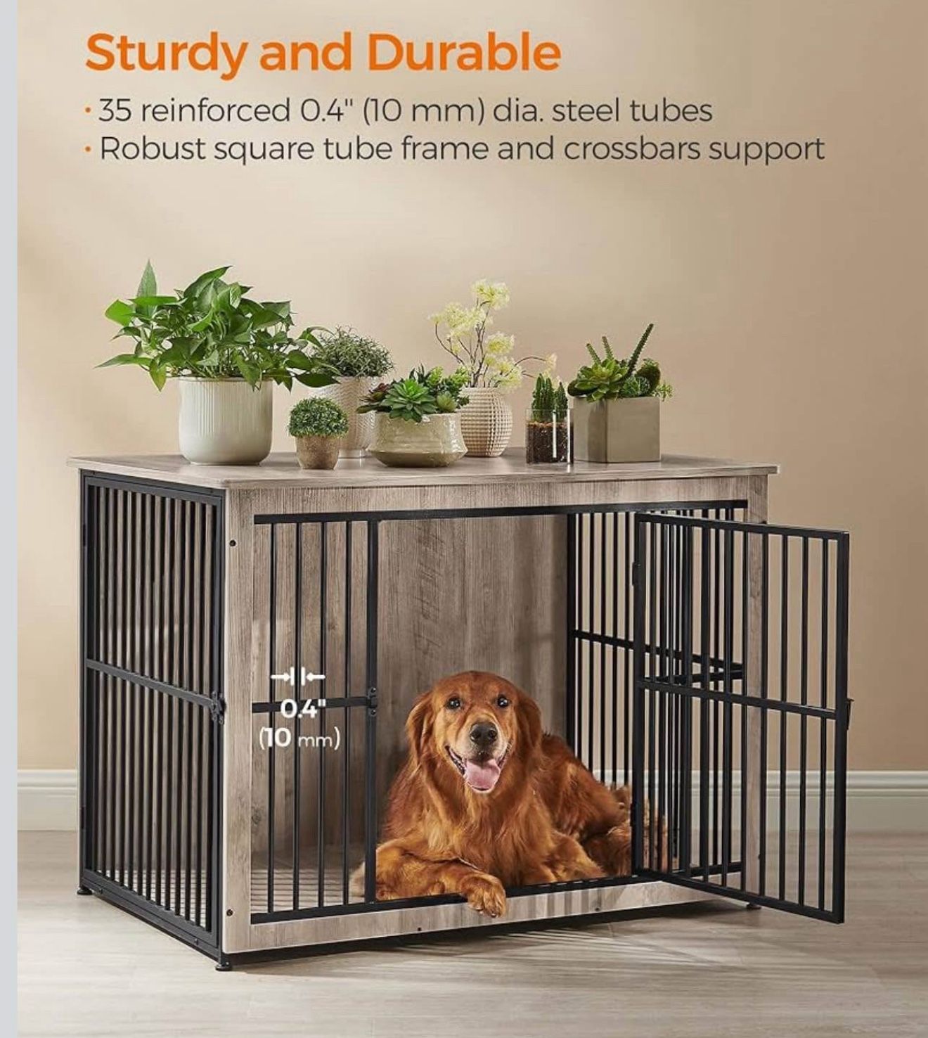 Dog Crate Furniture, 43.3" Side End Table, Modern Kennel for Dogs Indoor up to 80 lb, Heavy-Duty Dog Cage with Enclosed Base, Double-Door