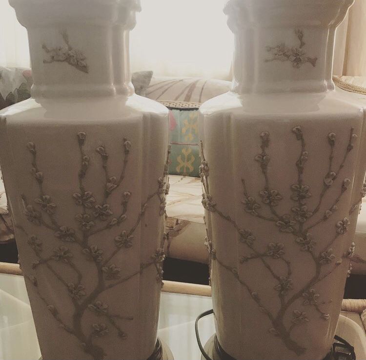 Beautiful Set of Applied Floral Vintage Lamps 