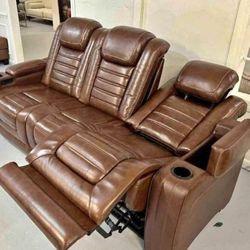 Real Leather Power Recliner Sofa By ASHLEY FINANCING AVAILABLE 