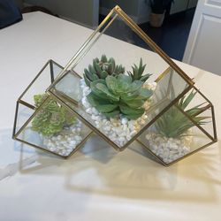 Free Brass And Glass Artificial Plant Terrarium 