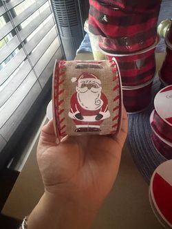Burlap Santa Claus Wired Christmas Ribbon