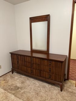 Mid-Century Modern Walnut Dresser with Mirror SET