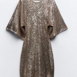 ZARA NWT short Sequin Rose Gold Dress XS