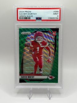 ⭐️ 2024 Panini Prizm Xavier Worthy Green Wave Rookie #399 PSA 9 MINT⭐️