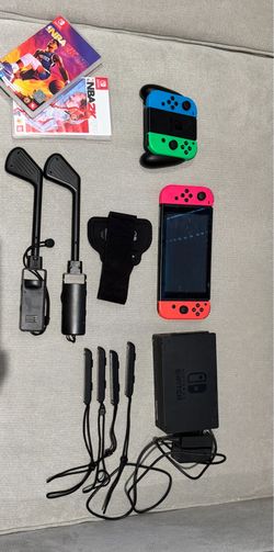 Nintendo switch 4 controllers golf sticks charger and more