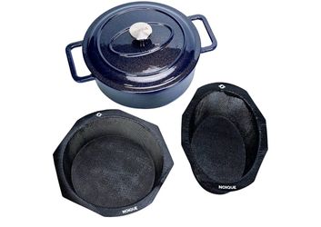 Enameled Cast Iron Dutch Oven with 2 Interchangeable Perforated Silicone Liners – 4QT Round & Oval Bread Baking Kit for Sourdough & Artisan Bread