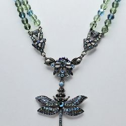 Vintage KIRKS FOLLY Stunning DRAGONFLY Statement NECKLACE Beaded Rhinestone This vintage Kirks Folly necklace is a stunning and unique piece that is s