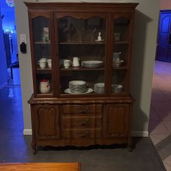 Vintage Wooden China Cabinet with Glass Display