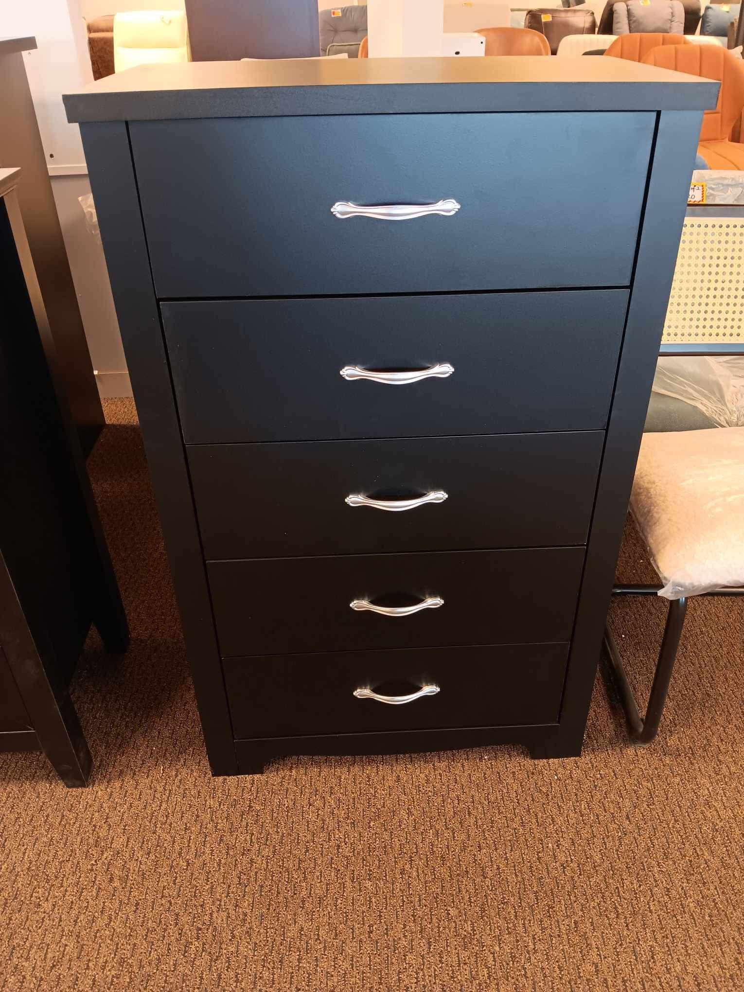 5 Drawer Dresser, Black Dresser for Bedroom, Modern Dresser Chest with Wide Drawers, Wood Storage Chest of Drawers for Nursery Kids Room Living Room