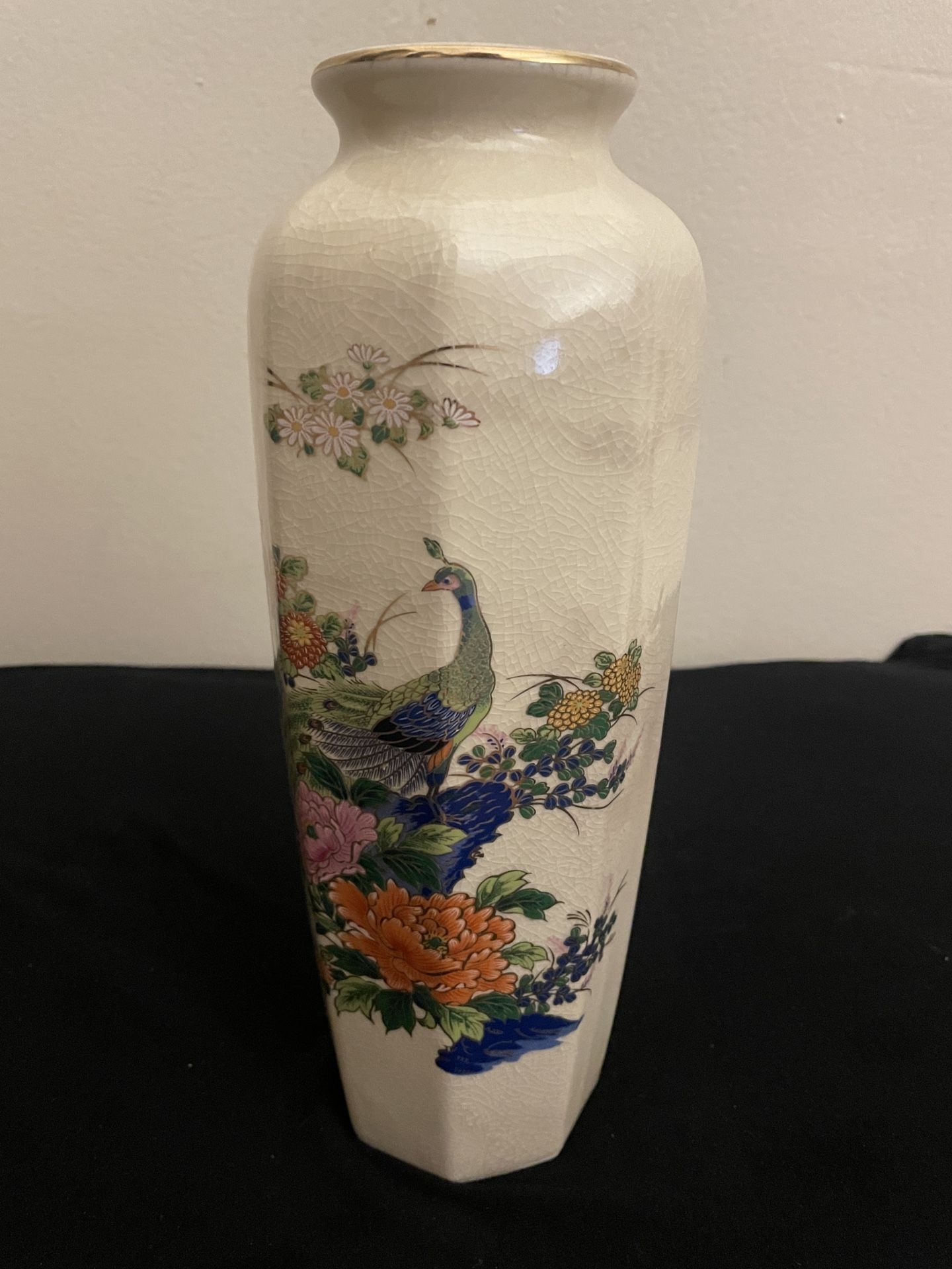 Vintage Antique Interpur Vase Peacock Porcelain Hand Painted