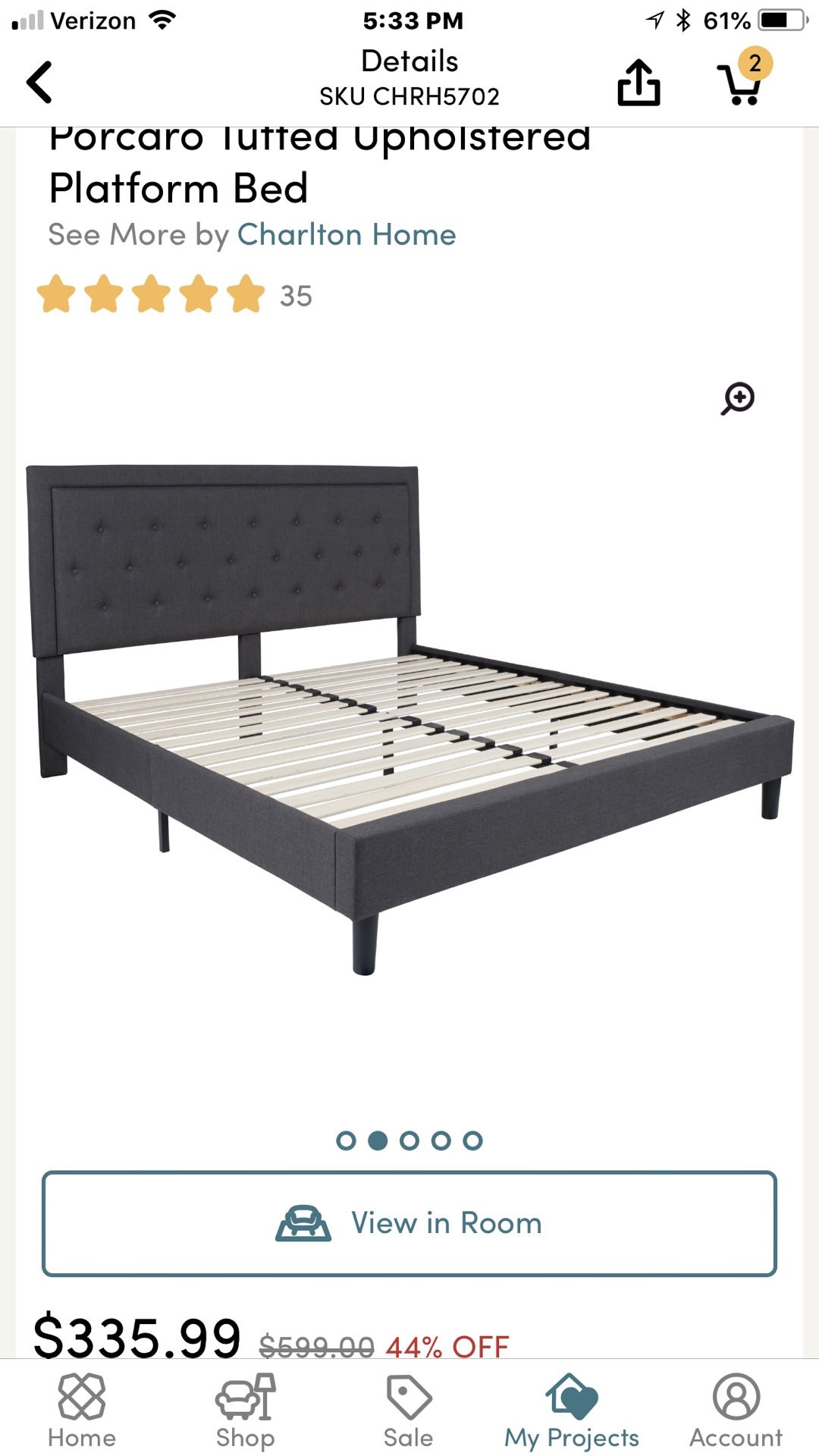 Parcaro upholstered platform bed.