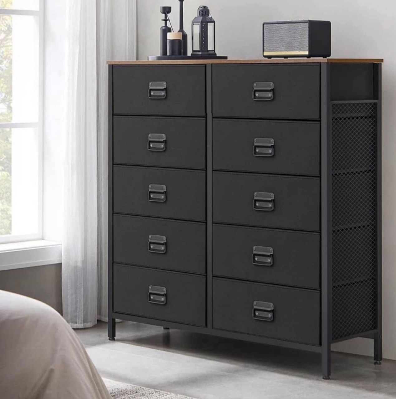 Dresser for Bedroom, Fabric Dresser with 10 Drawers, Storage Organizer Unit with Fabric Drawers, Chest of Drawers, Steel Frame, for Living