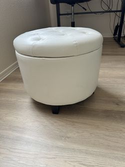 White Faux Leather Round Ottoman