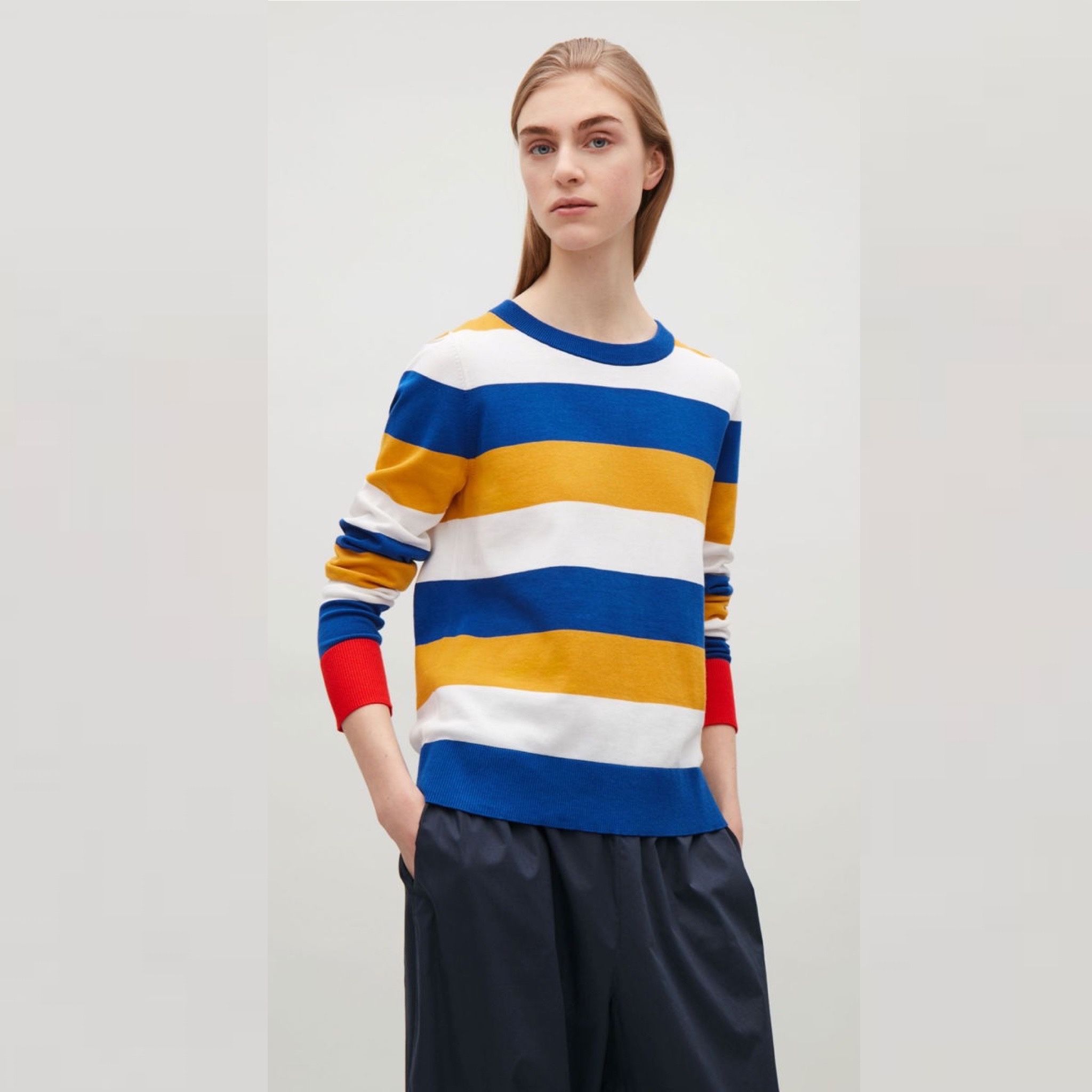 Women’s COS Fine Knit Cotton Sweater in Stripe Color Block (Small)