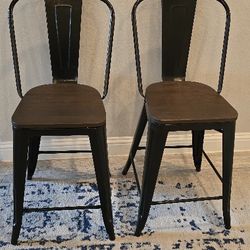 2 Versatile Farmhouse metal & wood chairs in Antique Black