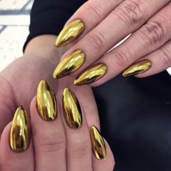 B2G1F 24-pcs. Medium Almond Mirror Gold  Press On Nails