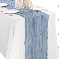 Dusty Blue 10FT Cheesecloth Table Runner Boho Gauze Fabric Table Runner Rustic Sheer Runner for Wedding Birthday Baby Shower Party Boho Table Decorati