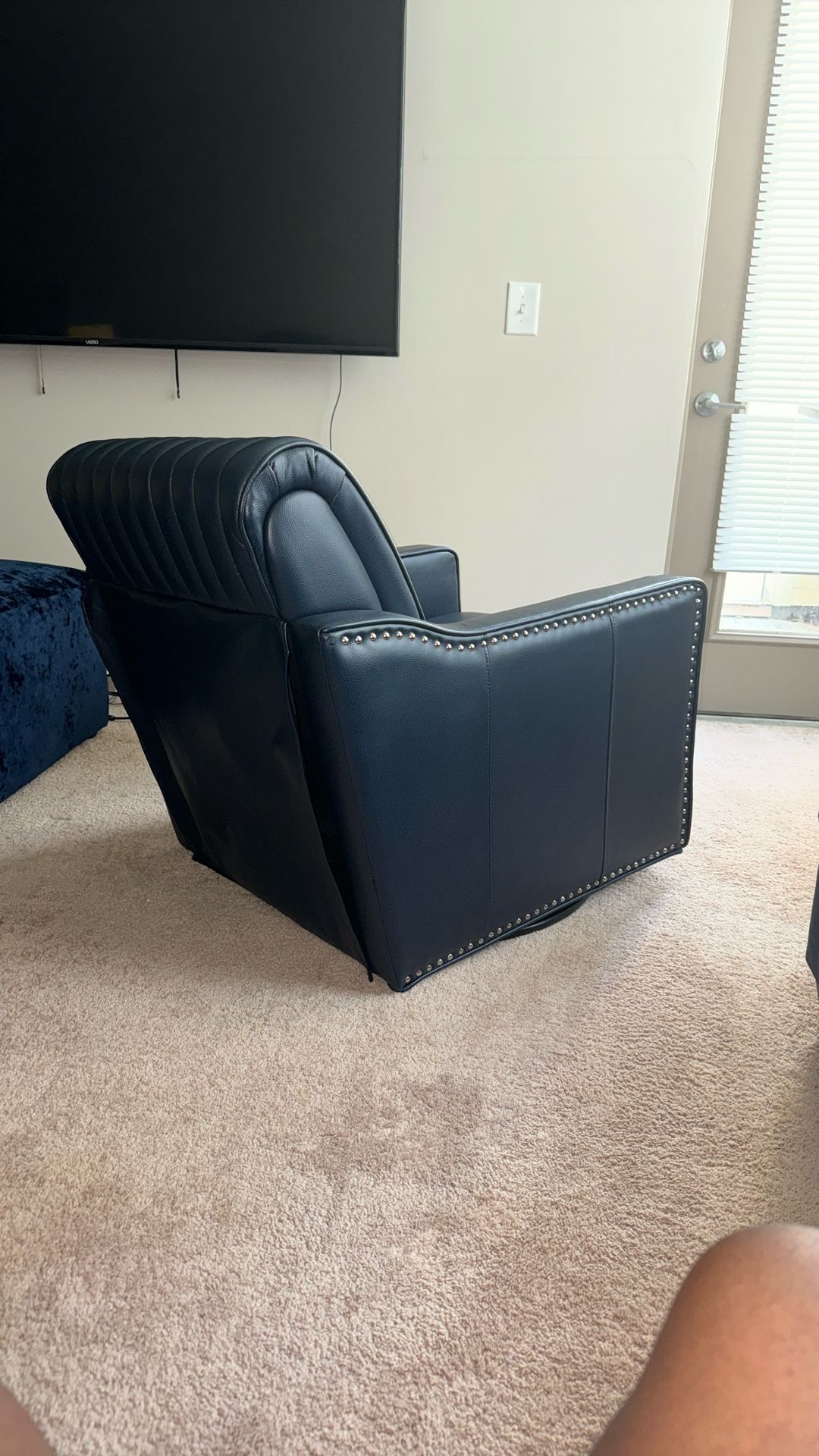 Navy Blue Swivel Armchair Faux Leather