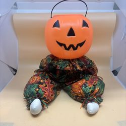Vtg Blow Mold Halloween Jack-O-Lantern Pumpkin Pail Candy Bucket Shelf Sitter