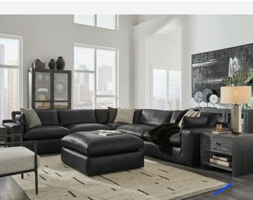 Emilia Black 5-Piece Leather Modular Sectional ☄️☄️