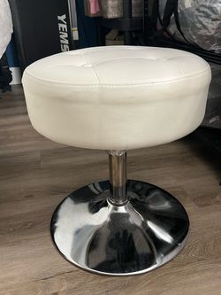 White Tufted Vanity Stool with Chrome Base