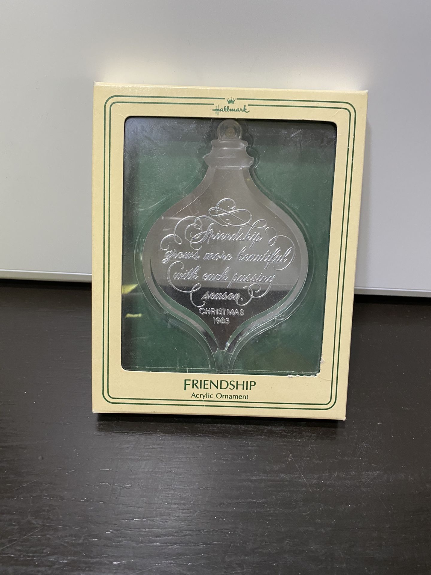 Vintage Hallmark Keepsake clear acrylic Friendship Christmas ornament w box 1983