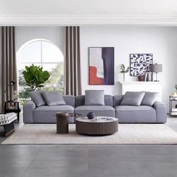 25Home: Light Gray 5 Seater 142" Air Leather Loft Couch and Ottoman,***Free Delivery
