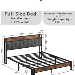 😀 Full Size LIKIMIO Bed Frame, Storage Headboard with Charging Station, Solid and Stable, Noise Free, No Box Spring Needed, Easy Assembly,