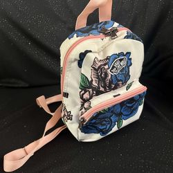 VANS Off The Wall | Mini Backpack, White With Blue Floral And Pink Detailing