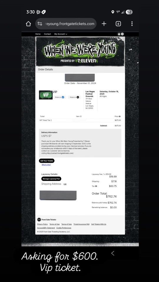1 When We Were Young Vip Ticket