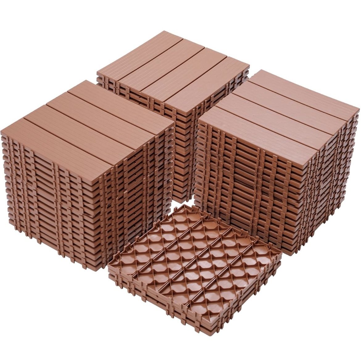 New in Box Mahogany Plastic Interlocking Deck Tiles 12
