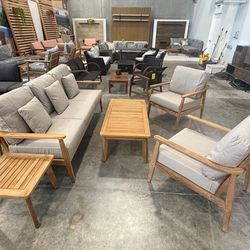 BRAND NEW 5 Piece 100% FSC Solid Teak And Sunbrella Cushions Sofa Seating Set | Ideal Furniture Set For Outdoor