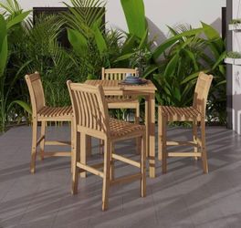 BRAND NEW 5 Piece Patio Bar Set - 100% FSC Solid Teak Wood Ideal Furniture Set For Outdoor