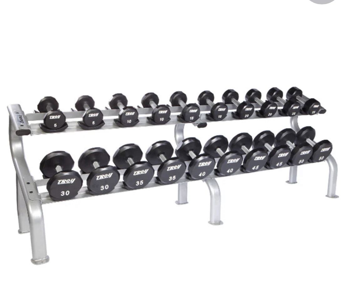 5 to 50 Lb PRO Dumbbell Set w/Storage Rack - 600lbs. Total