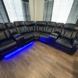 Black leather sectional