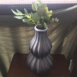 Large Vase With Fake Eucalyptus Plant
