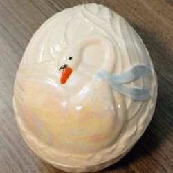 Vintage Belleek Porcelain Egg Shaped Trinket Box "Children Of Lir"