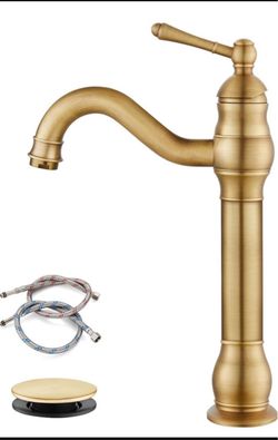 Brushed Gold Vessel Sink Faucet with Supply Lines